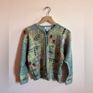 Cardigan with flowers and lady bugs